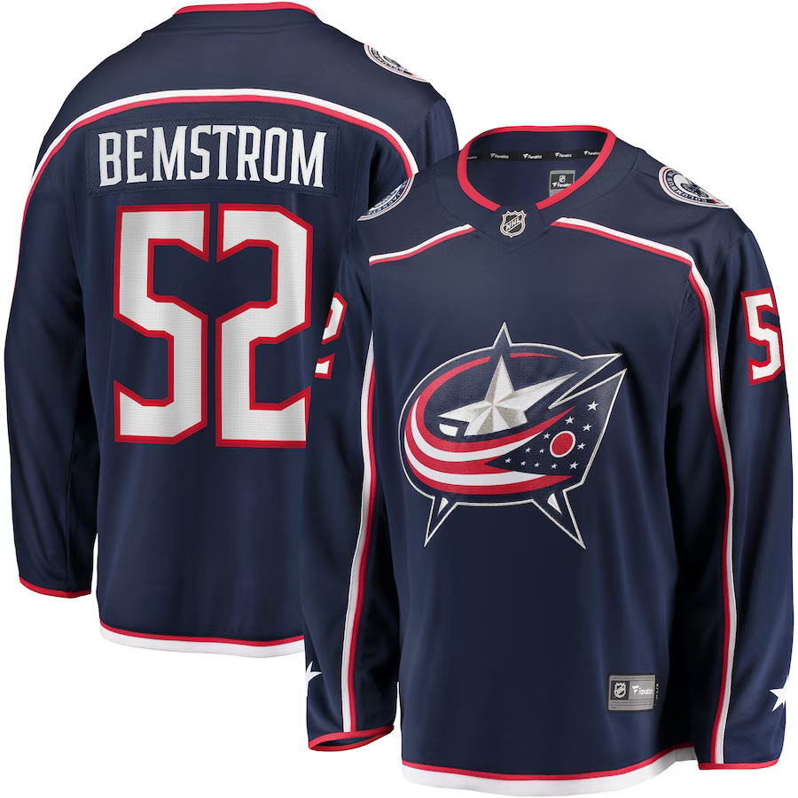 Men's Columbus Blue Jackets Emil Bemstrom #52 Navy Home Breakaway Jersey